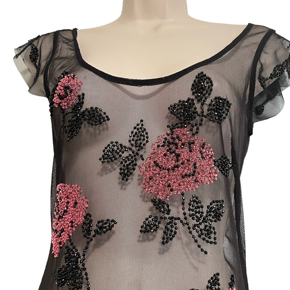 VINTAGE GOWN SUE WONG Beaded Floral on Peekaboo Mesh Underslip Prom Bridal Y2K - Picture 4 of 17